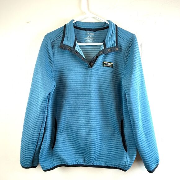 L.L. Bean Womens Medium Airlight Knit Pullover Sweatshirt Quarter Snap Blue - Picture 1 of 8
